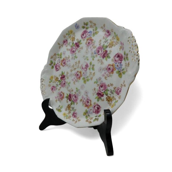 Vintage ROYAL STAFFORD Plate with Handles and Pink Roses 8 Inches - Picture 3 of 13